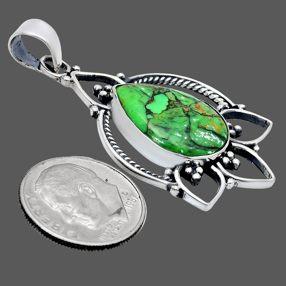 Premium Quality Green Matrix Turquoise Pendant P-1444 53-EP10502