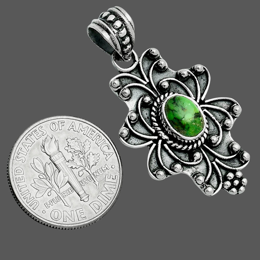 Premium Quality Natural Green Matrix Turquoise Pendant P-1558 53-EP10503