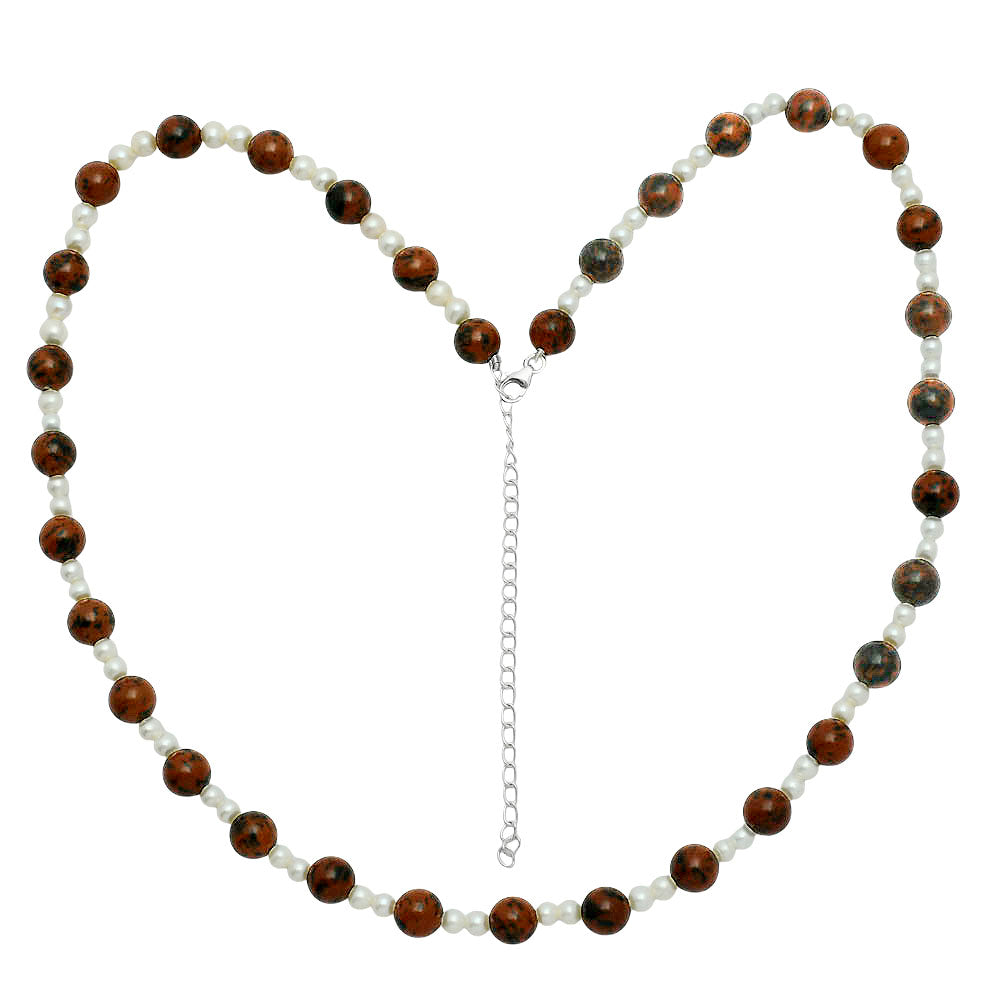 Premium Australian Pilbara Jasper & Pearl Beaded Necklace N-1025 56-EN10159