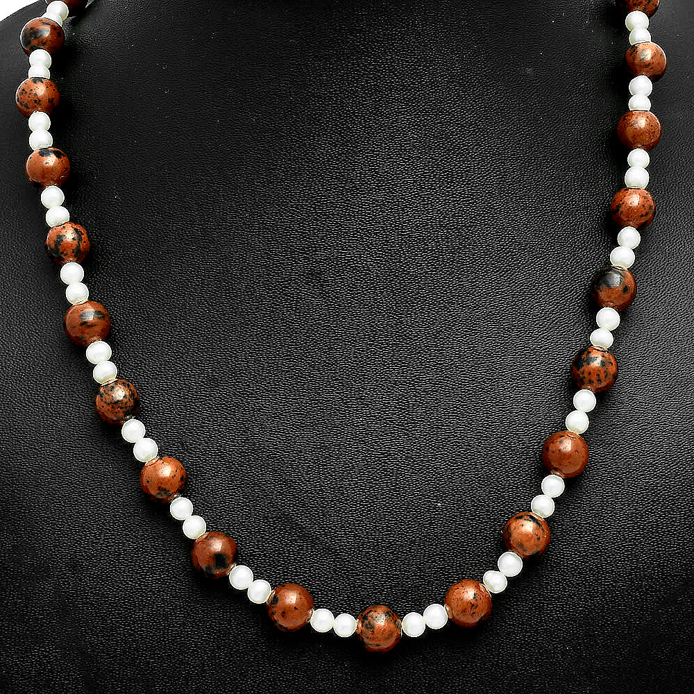 Premium Australian Pilbara Jasper & Pearl Beaded Necklace N-1025 56-EN10160