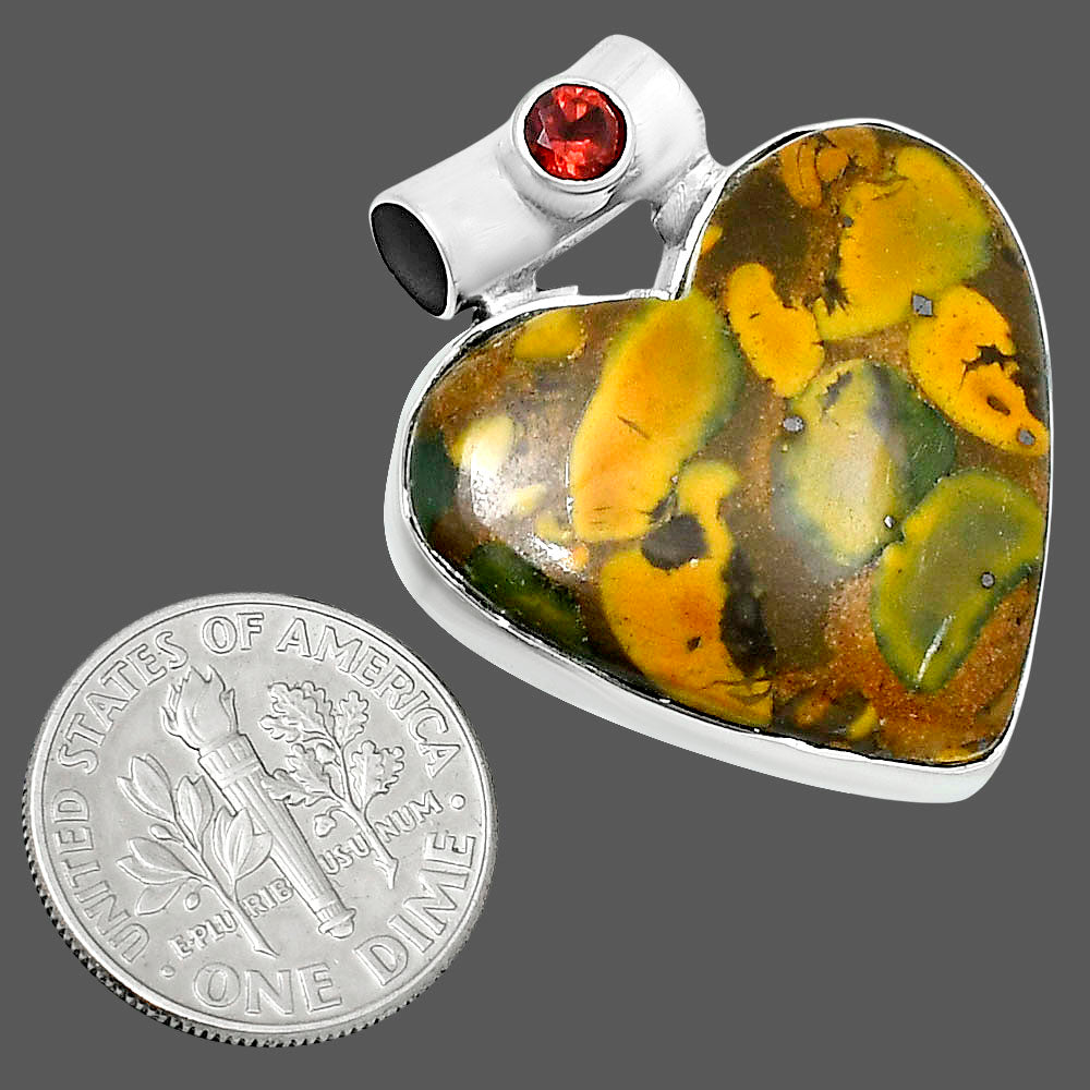 Premium Heart Bamboo Jasper & Garnet Pendant P-1300 56-EP10632
