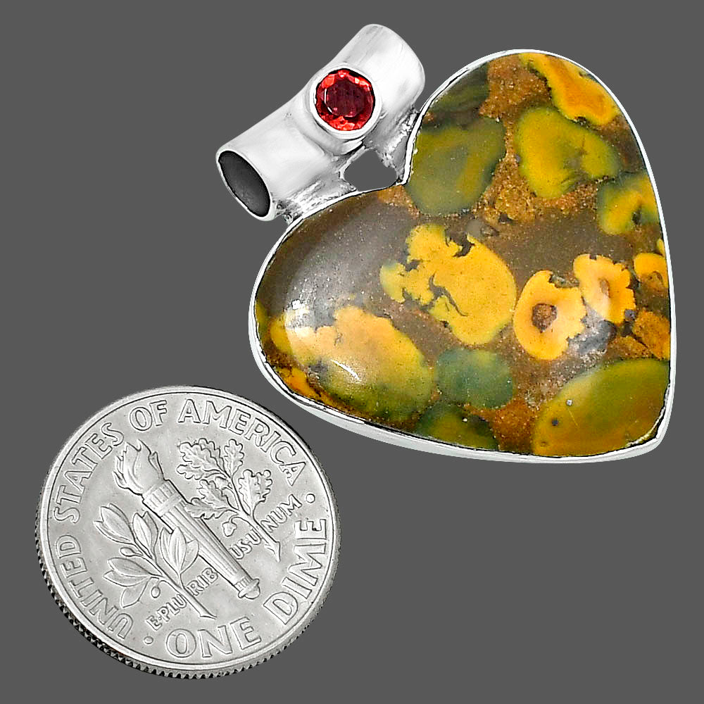 Premium Heart Bamboo Jasper & Garnet Pendant P-1300 56-EP10634