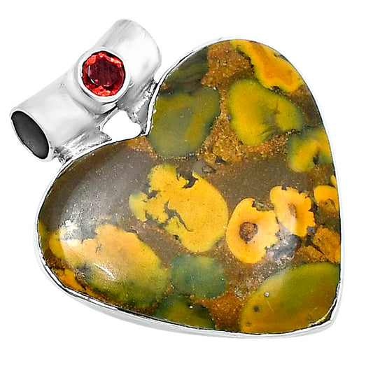 Premium Heart Bamboo Jasper & Garnet Pendant P-1300 56-EP10634