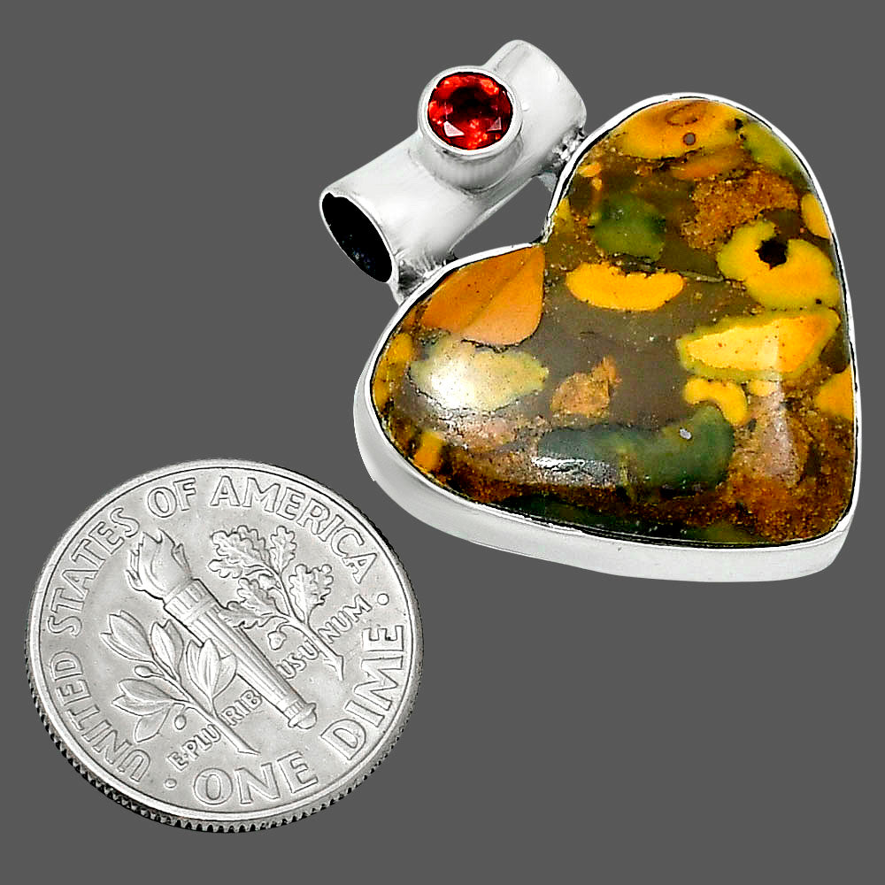 Premium Heart Bamboo Jasper & Garnet Pendant P-1300 56-EP10636
