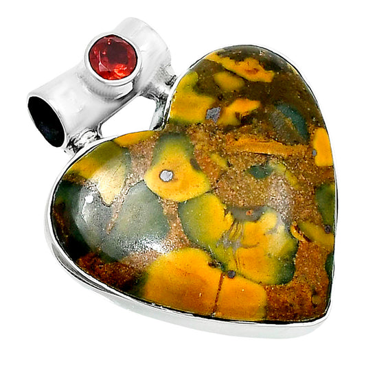 Premium Heart Bamboo Jasper & Garnet Pendant P-1300 56-EP10639