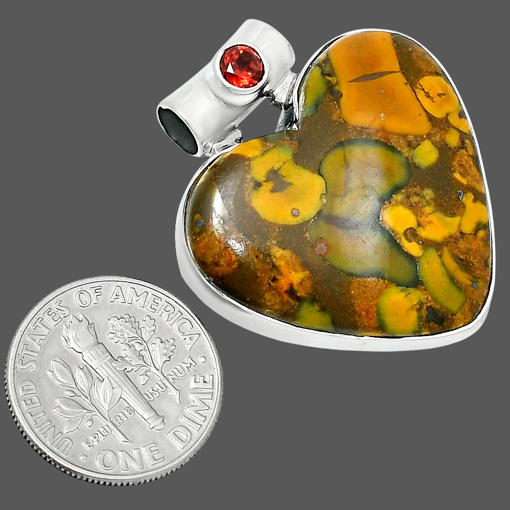 Premium Heart Bamboo Jasper & Garnet Pendant P-1300 56-EP10640