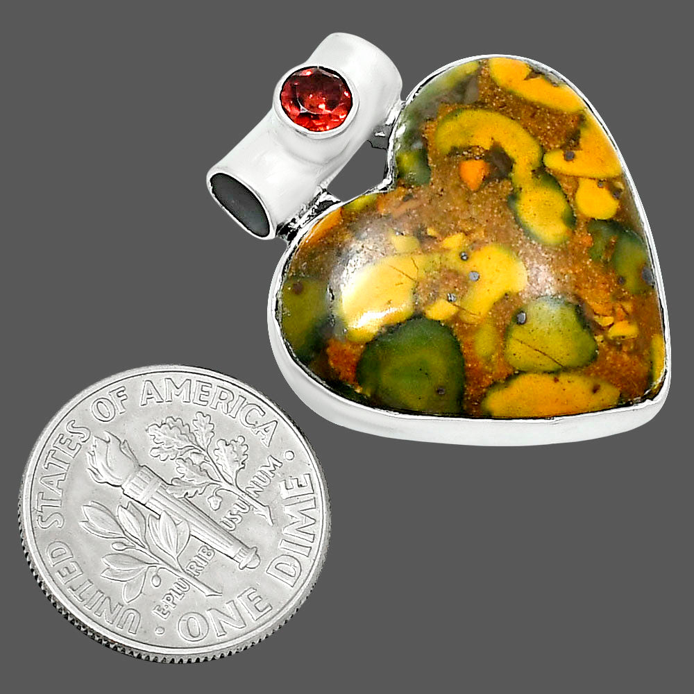 Premium Heart Bamboo Jasper & Garnet Pendant P-1300 56-EP10642