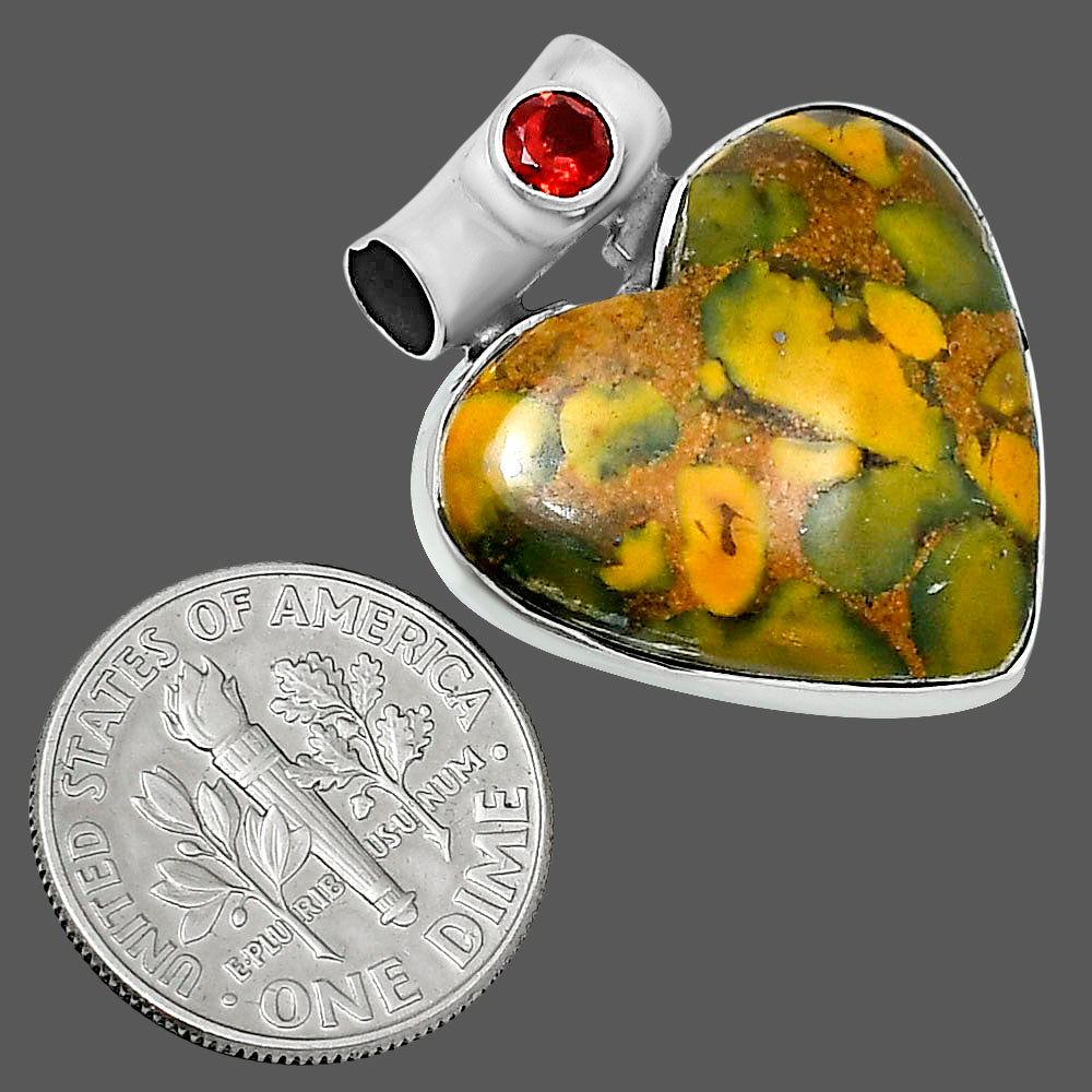 Premium Heart Bamboo Jasper & Garnet Pendant P-1300 56-EP10643