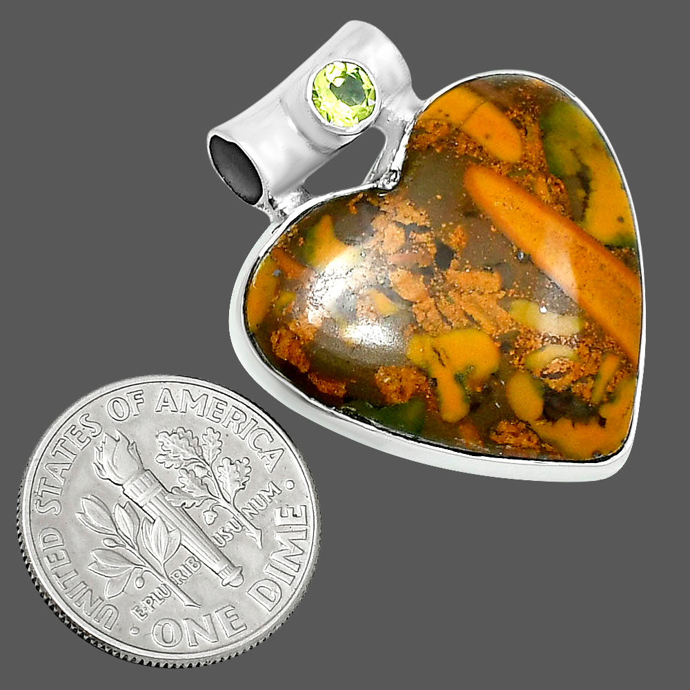 Premium Heart Bamboo Jasper & Peridot Pendant P-1300 56-EP10644
