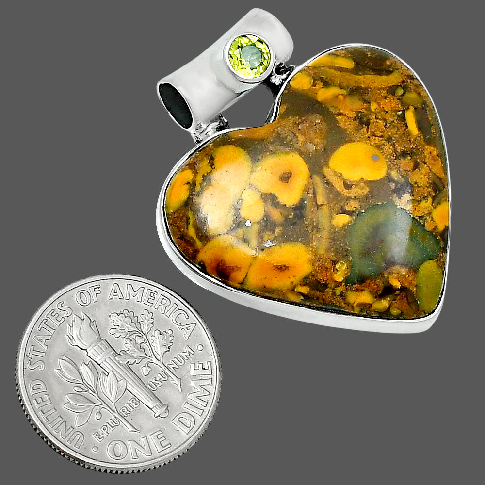 Premium Heart Bamboo Jasper & Peridot Pendant P-1300 56-EP10651