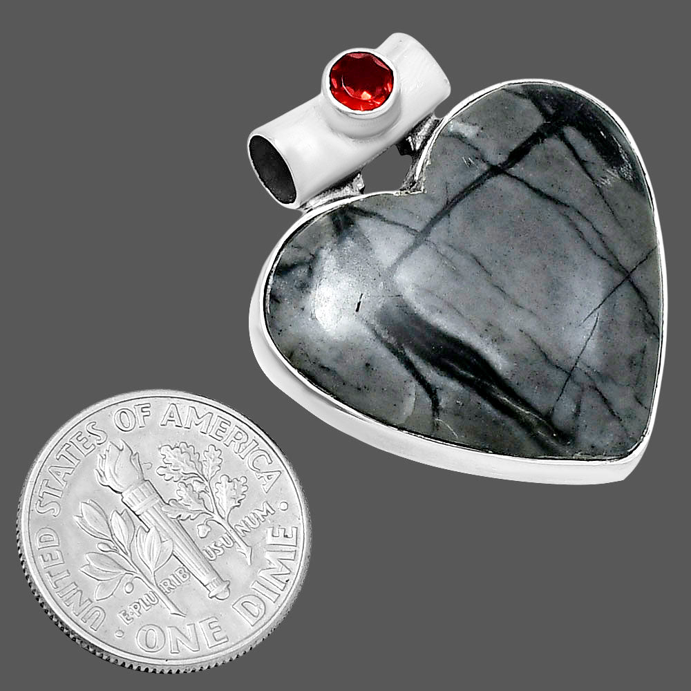 Premium Heart Picasso Jasper & Garnet Pendant P-1300 56-EP10657