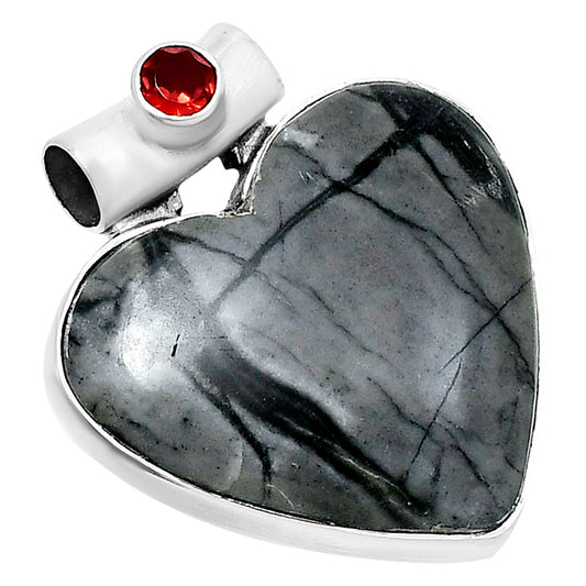 Premium Heart Picasso Jasper & Garnet Pendant P-1300 56-EP10657