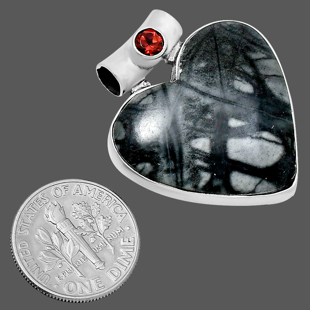 Premium Heart Picasso Jasper & Garnet Pendant P-1300 56-EP10658