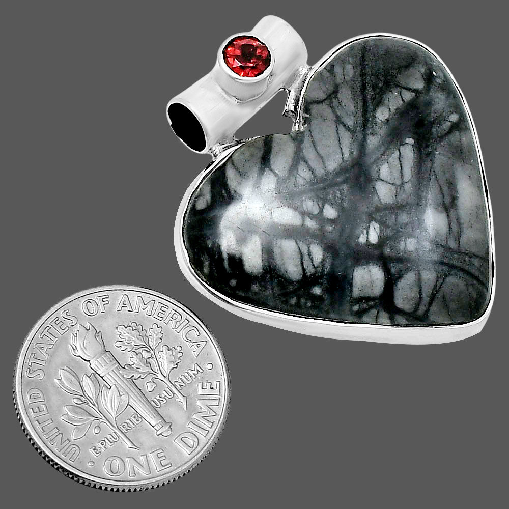 Premium Heart Picasso Jasper & Garnet Pendant P-1300 56-EP10660