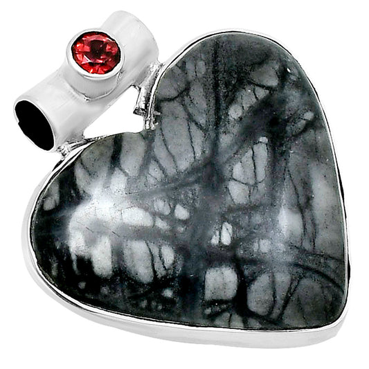 Premium Heart Picasso Jasper & Garnet Pendant P-1300 56-EP10660