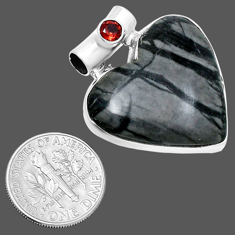 Premium Heart Picasso Jasper & Garnet Pendant P-1300 56-EP10661