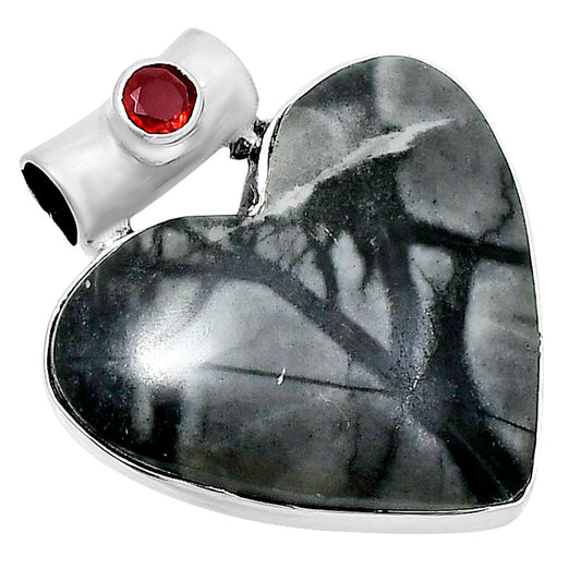 Premium Heart Picasso Jasper & Garnet Pendant P-1300 56-EP10665