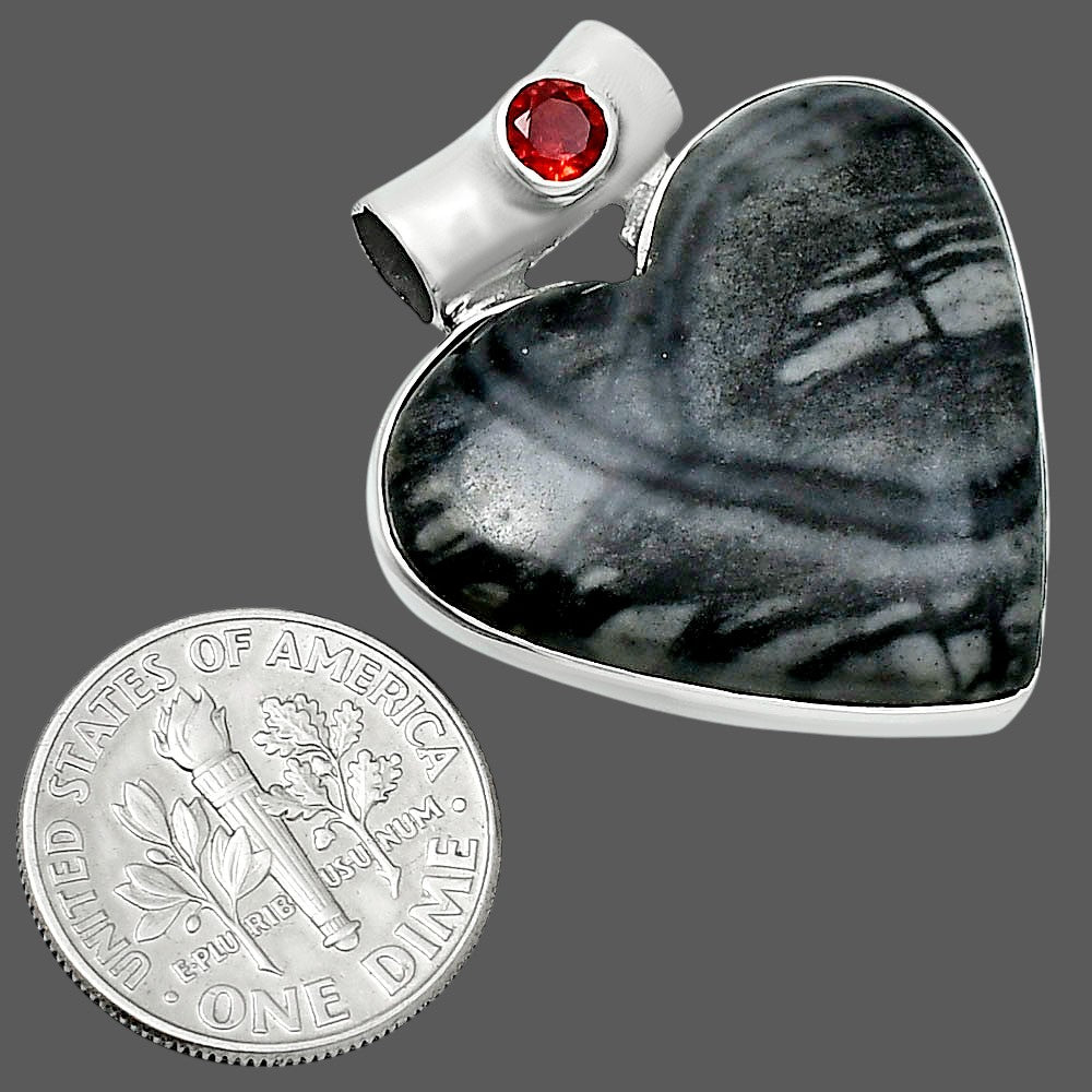 Premium Heart Picasso Jasper & Garnet Pendant P-1300 56-EP10666