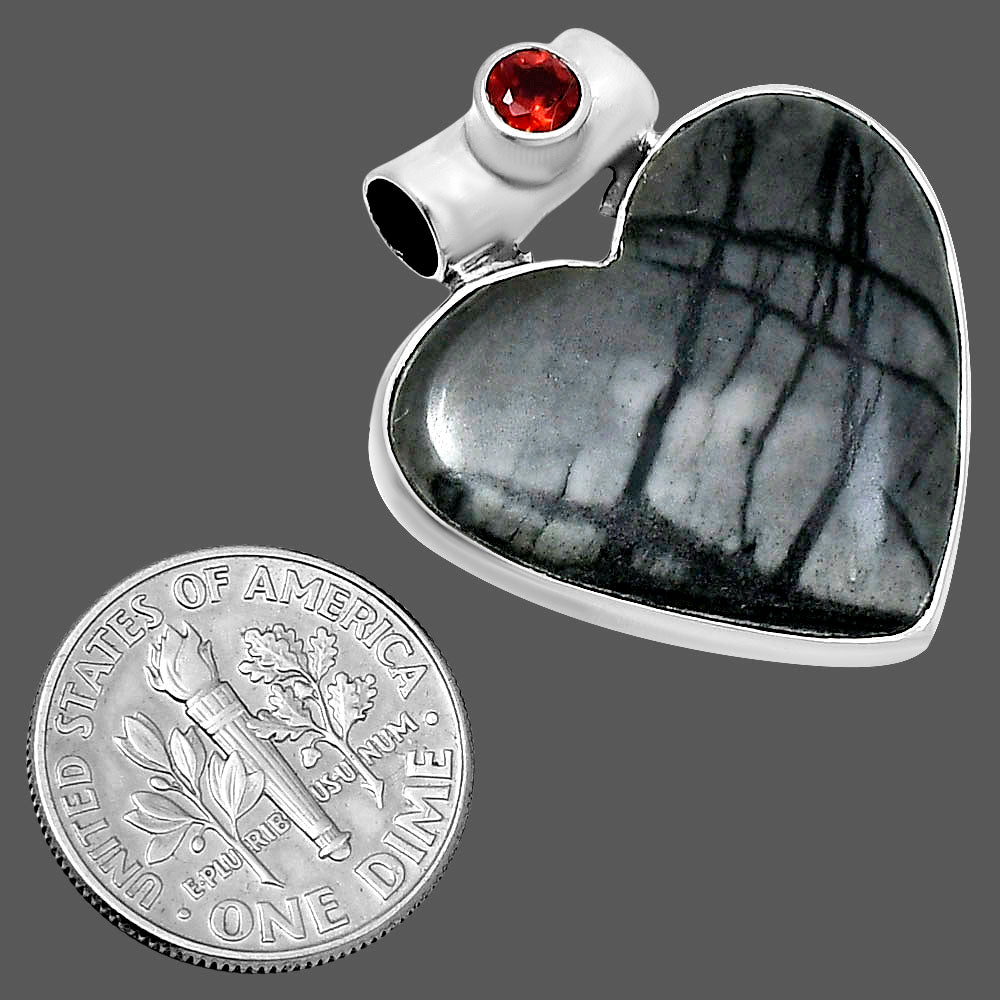 Premium Heart Picasso Jasper & Garnet Pendant P-1300 56-EP10667