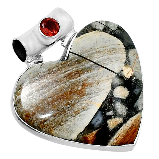 Premium Heart Tabu Jasper & Garnet Pendant P-1300 56-EP10671
