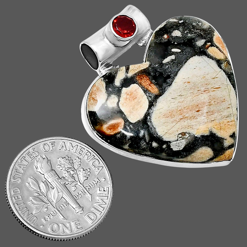 Premium Heart Tabu Jasper & Garnet Pendant P-1300 56-EP10673