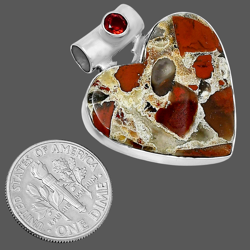 Premium Heart Tabu Jasper & Garnet Pendant P-1300 56-EP10677