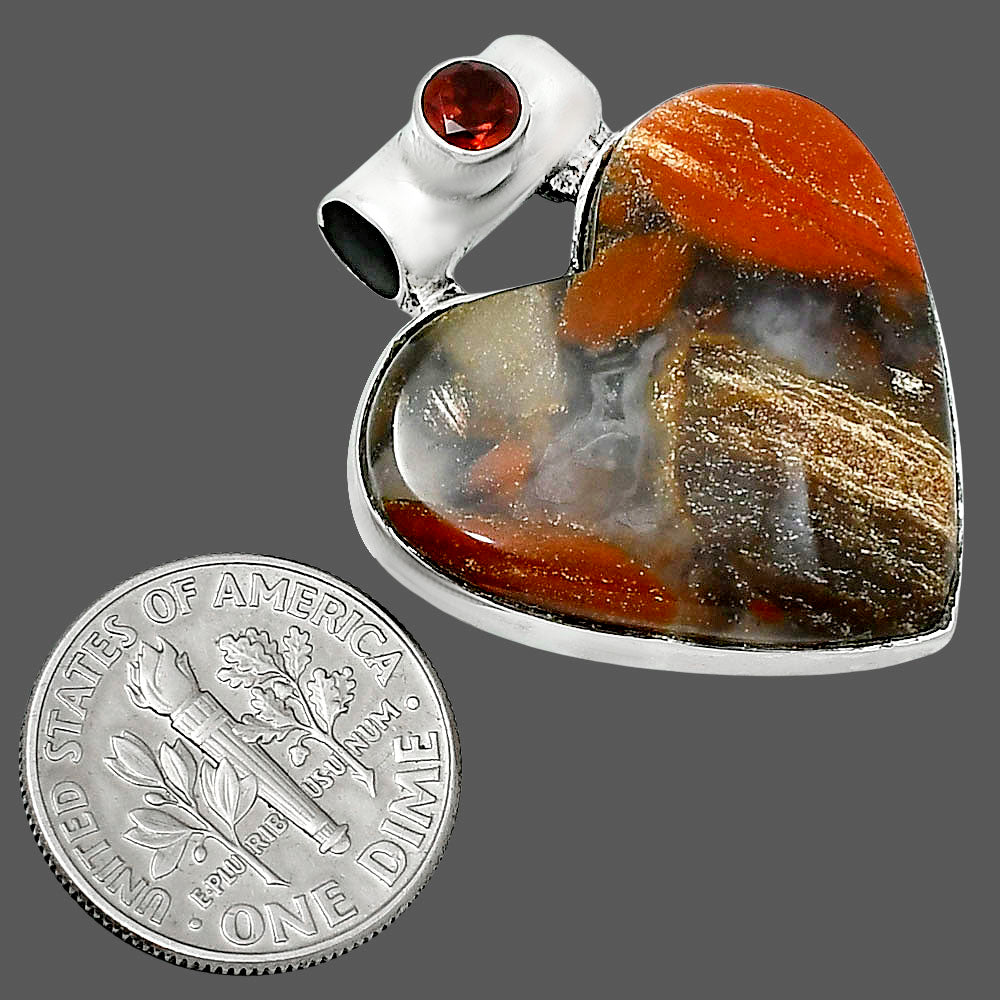 Premium Heart Tabu Jasper & Garnet Pendant P-1300 56-EP10684