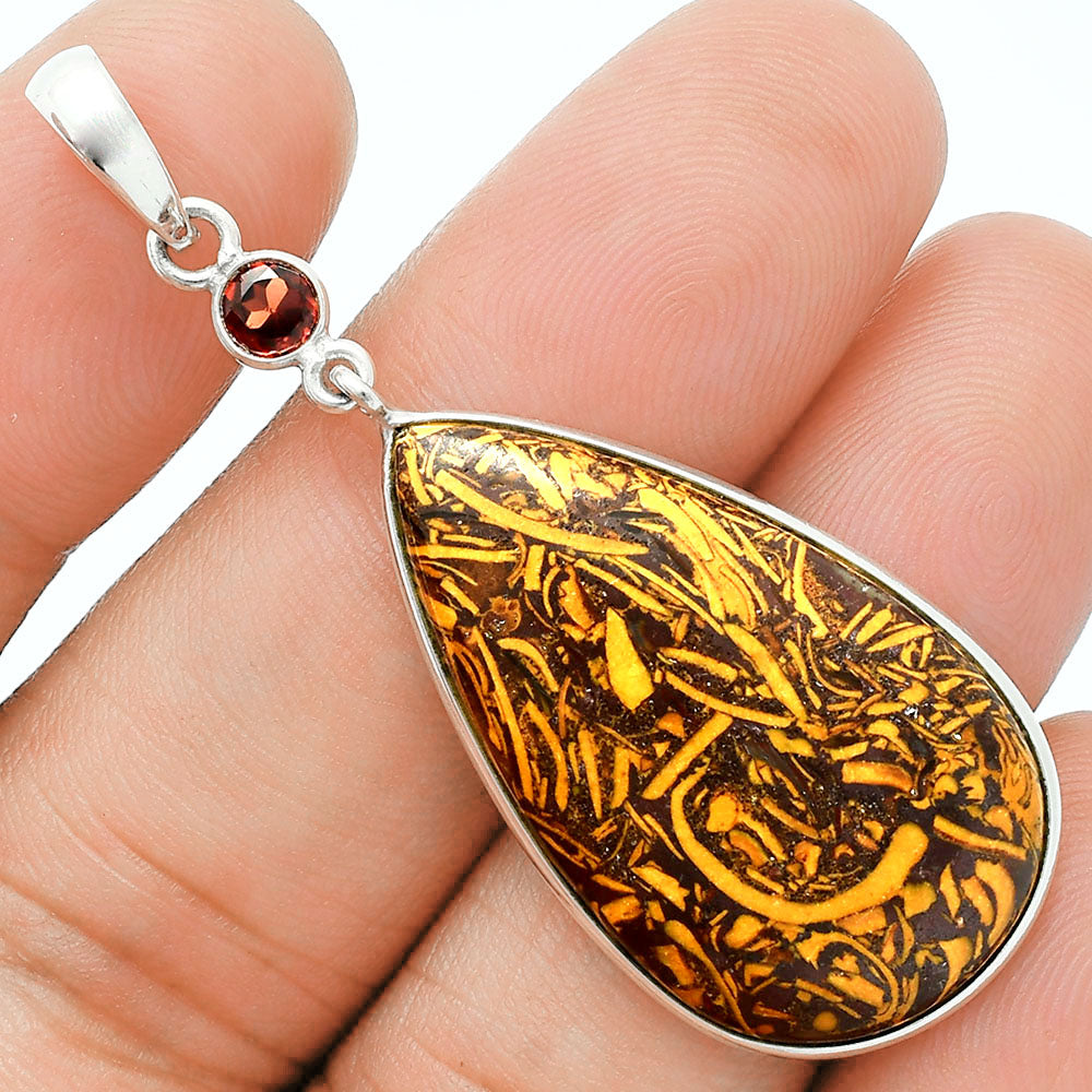 Premium Coquina Fossil Jasper & Garnet Pendant Earrings Set T-1010 56-ET10127