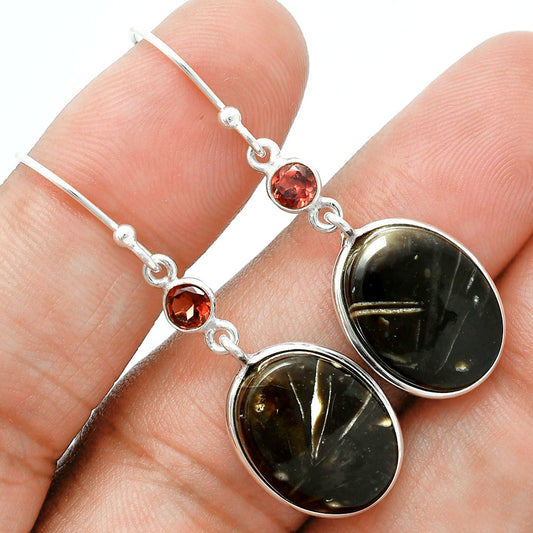 Premium Quality Bat Cave Jasper & Garnet Pendant Earrings Set T-1010 56-ET10128
