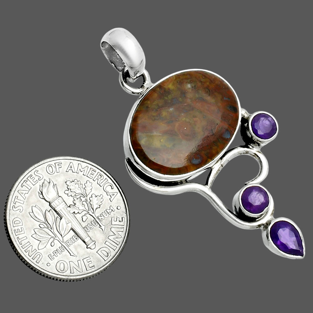 Premium Rare Cady Mountain Agate & Amethyst Pendant P-1293 57-EP10706
