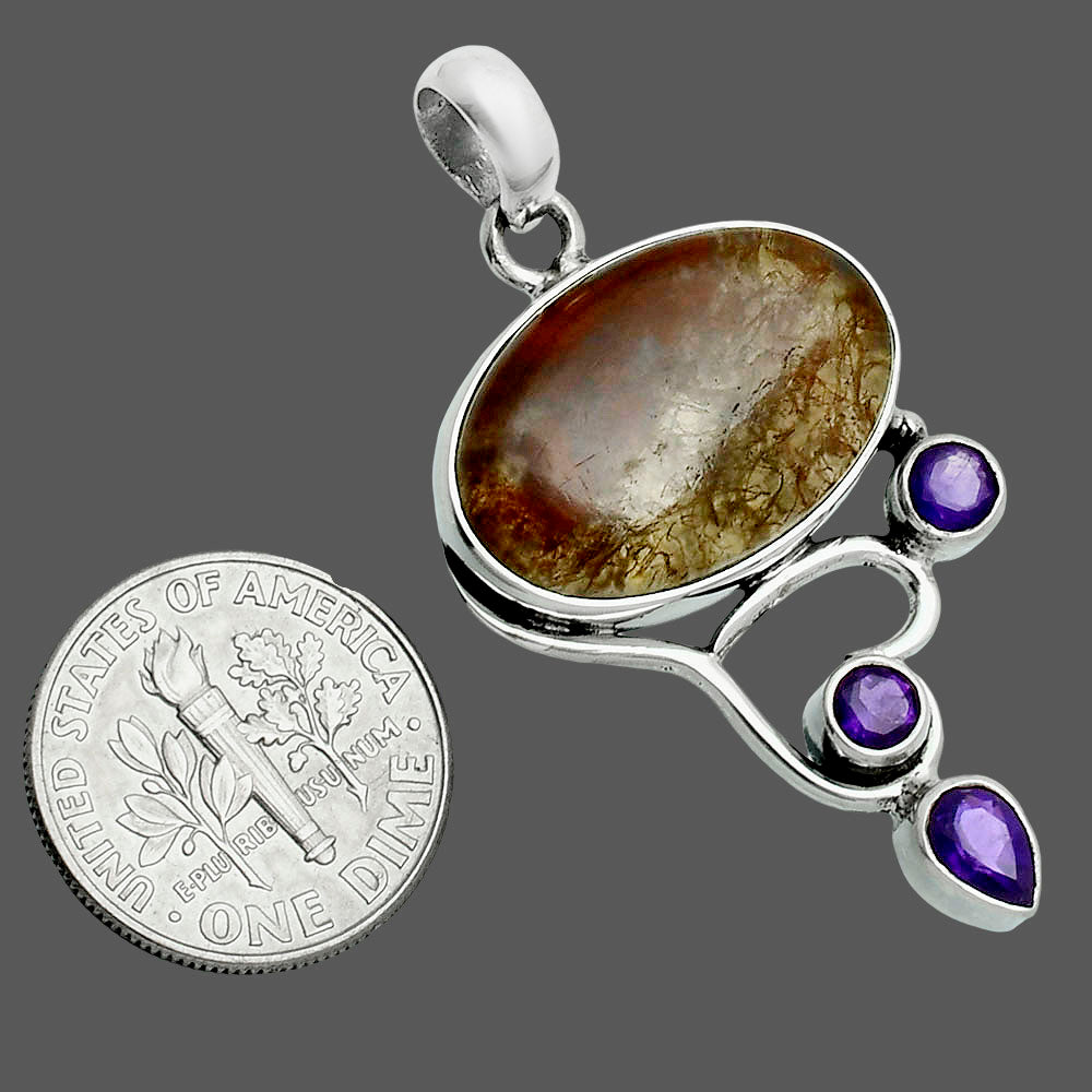 Premium Texas Moss Agate & Amethyst Pendant P-1293 57-EP10707