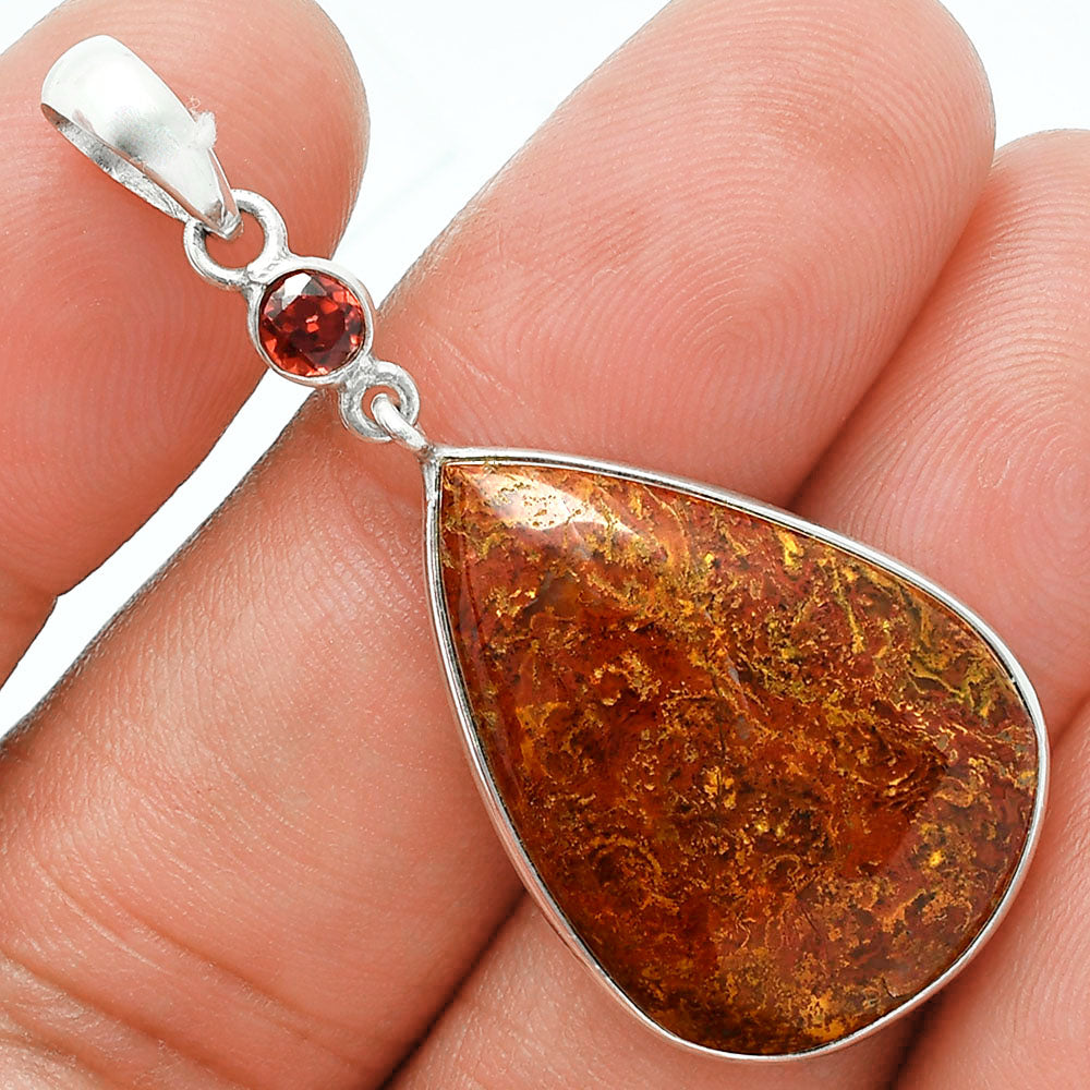 Premium Rare Cady Mountain Agate & Garnet Pendant Earrings Set T-1010 57-ET10132