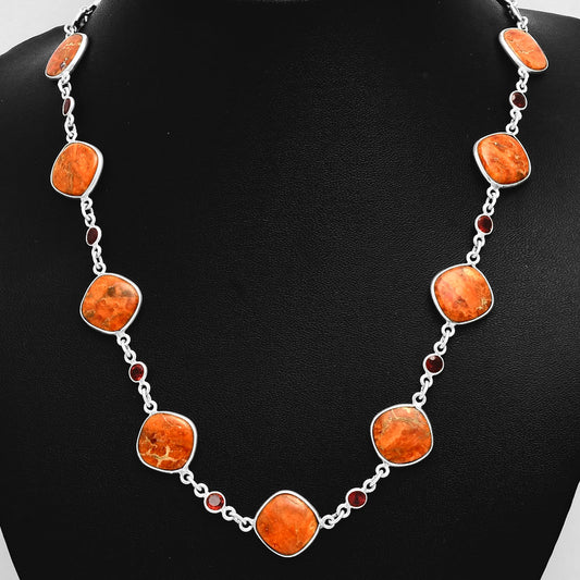 Premium Quality Red Sponge Coral & Garnet Necklace N-1024 58-EN10181