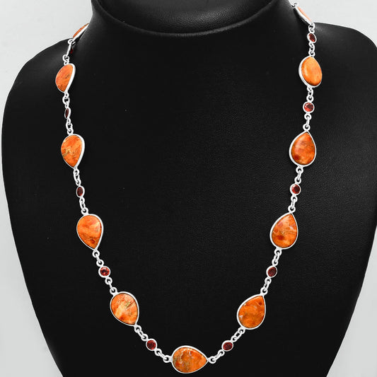 Premium Quality Red Sponge Coral & Garnet Necklace N-1024 58-EN10182