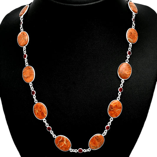 Premium Quality Red Sponge Coral & Garnet Necklace N-1024 58-EN10184