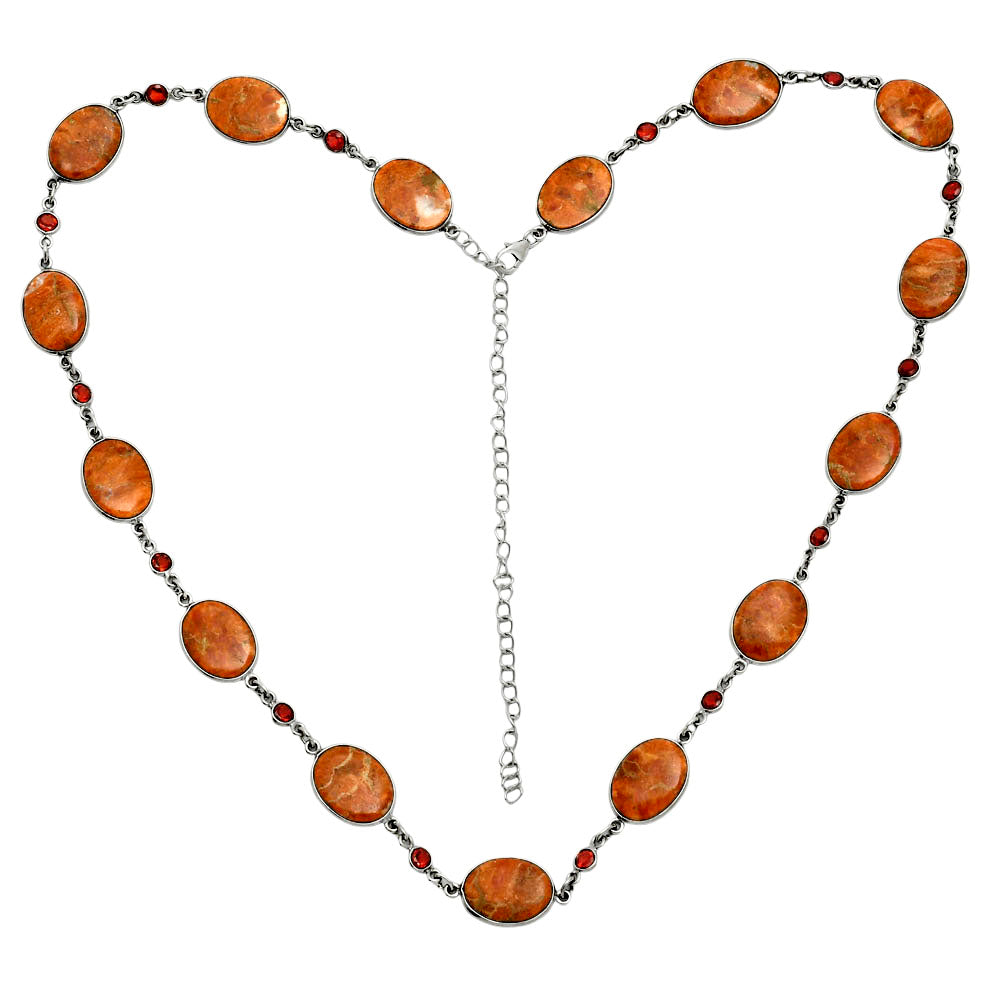 Premium Quality Red Sponge Coral & Garnet Necklace N-1024 58-EN10184