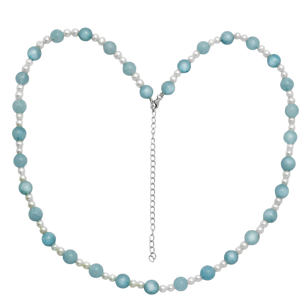 Premium Quality Aquamarine - Brazil & Pearl Beaded Necklace N-1025 58-EN10188