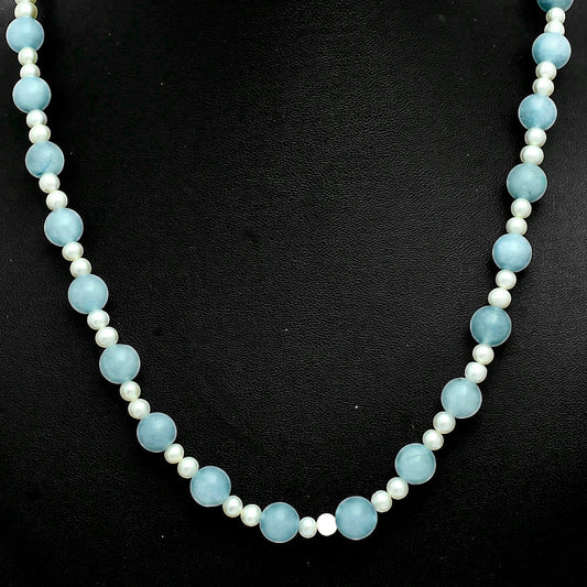 Premium Quality Aquamarine - Brazil & Pearl Beaded Necklace N-1025 58-EN10189