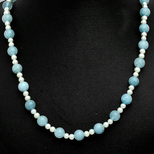 Premium Quality Aquamarine - Brazil & Pearl Beaded Necklace N-1025 58-EN10190