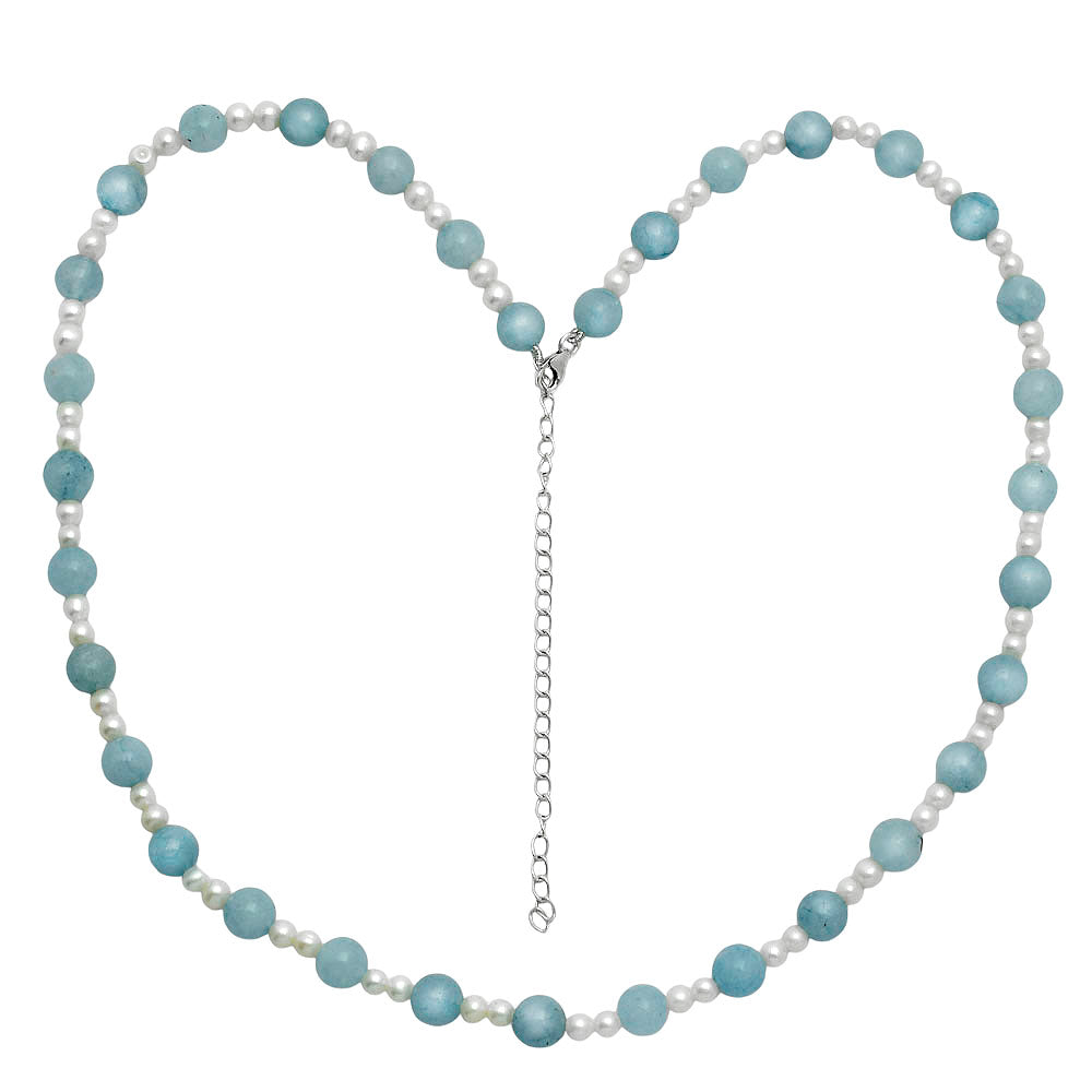 Premium Quality Aquamarine - Brazil & Pearl Beaded Necklace N-1025 58-EN10190