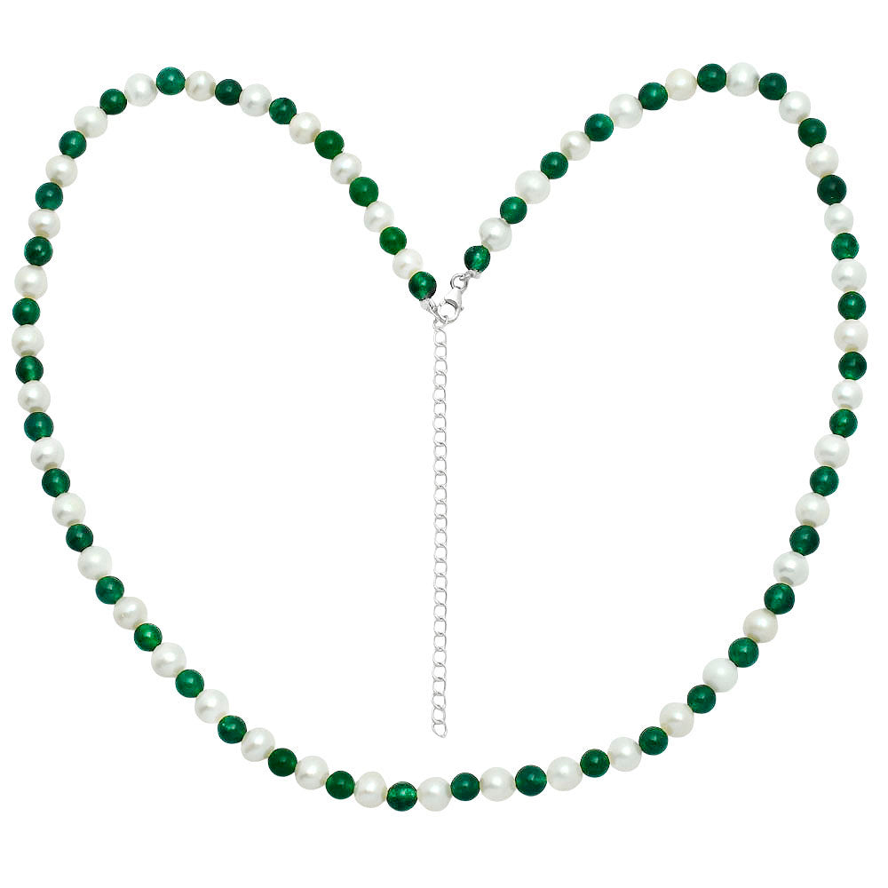 Premium Quality Nephrite Jade & Pearl Beaded Necklace N-1025 58-EN10192