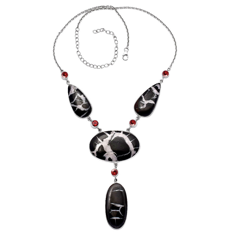 Natural Black Septarian & Garnet Necklace N-1023 58-EN10196