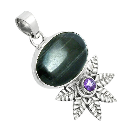 Premium Quality Silver Leaf Obsidian & Amethyst Pendant P-1425 58-EP10746