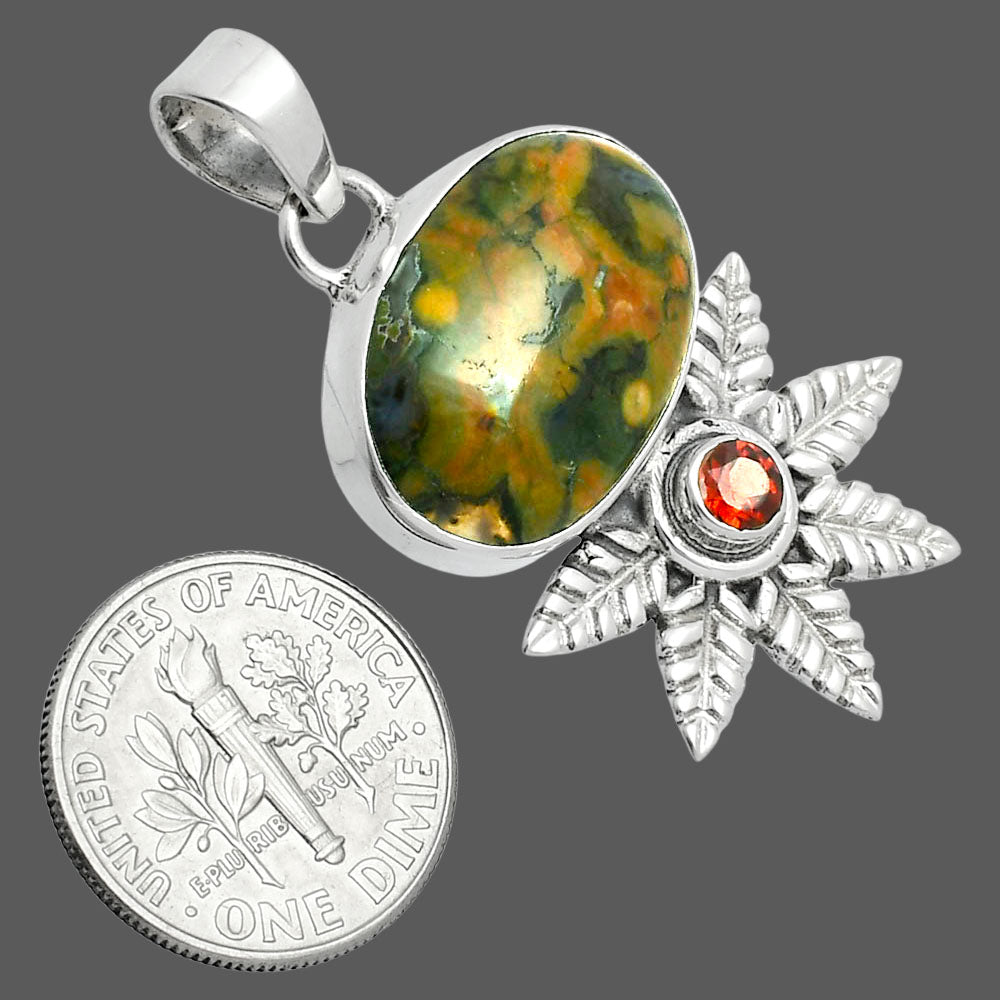 Premium Quality Turkish Rainforest Chrysocolla, Garnet Pendant P-1425 58-EP10747