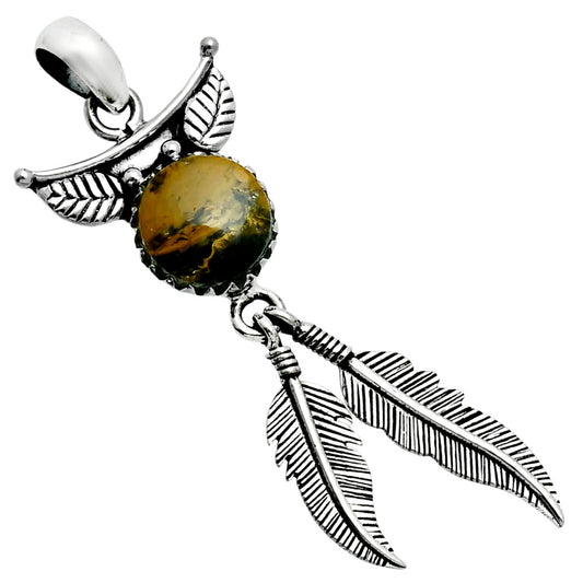 Premium Feather - Turkish Rainforest Chrysocolla Pendant P-1284 58-EP10760