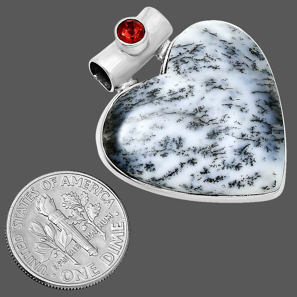Premium Heart Merlinite Dendritic Opal & Garnet Pendant P-1300 58-EP10822