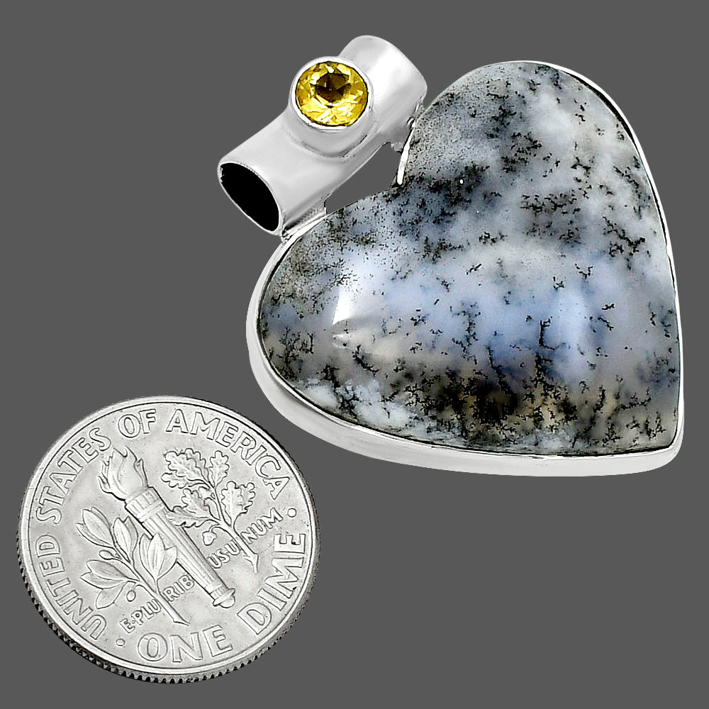 Premium Heart Merlinite Dendritic Opal & Citrine Pendant P-1300 58-EP10831