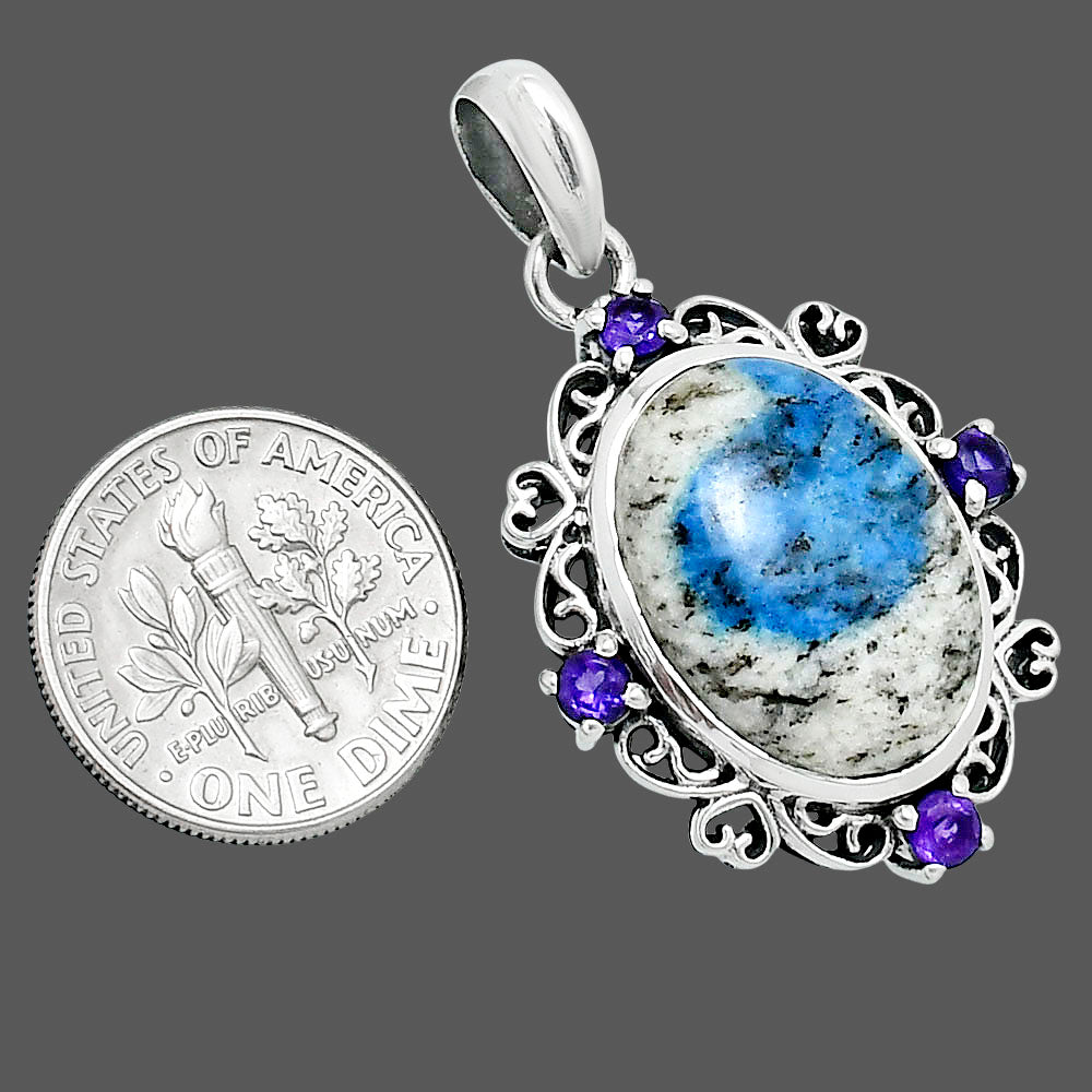 Premium K2 Blue Azurite In Quartz & Amethyst Pendant P-1743 58-EP10844