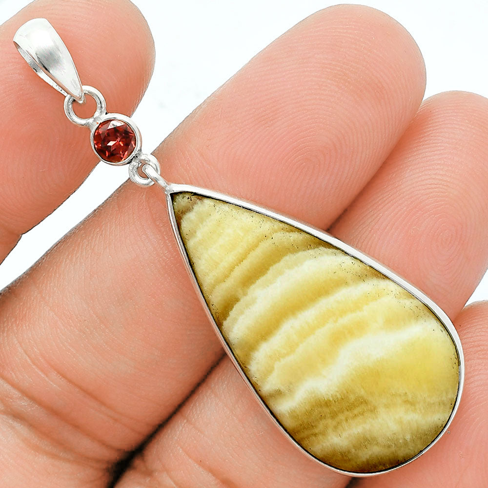 Premium Quality Yellow Aragonite & Garnet Pendant Earrings Set T-1010 58-ET10138