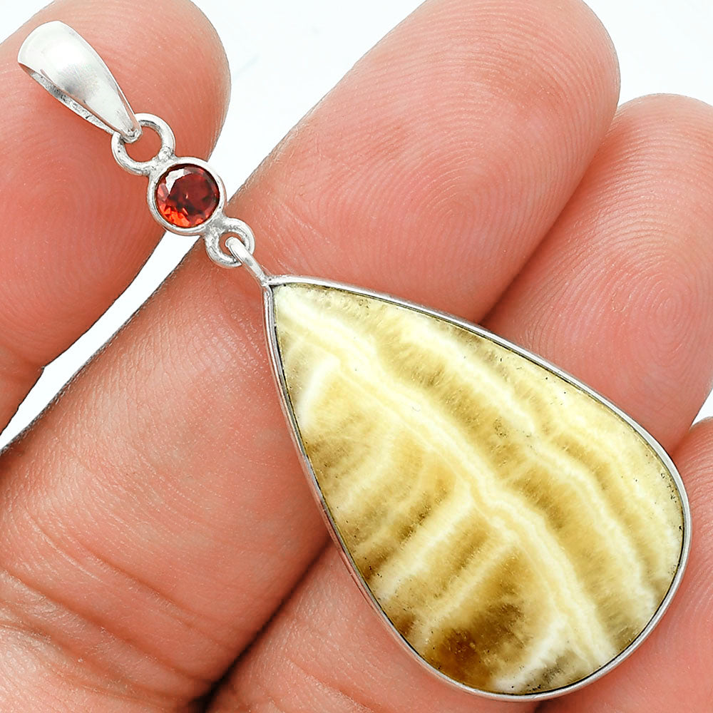 Premium Quality Yellow Aragonite & Garnet Pendant Earrings Set T-1010 58-ET10141